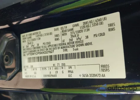 2019 Ford F-150 Xl from USA, damaged, VIN 1FTEW1CP5KKD27827